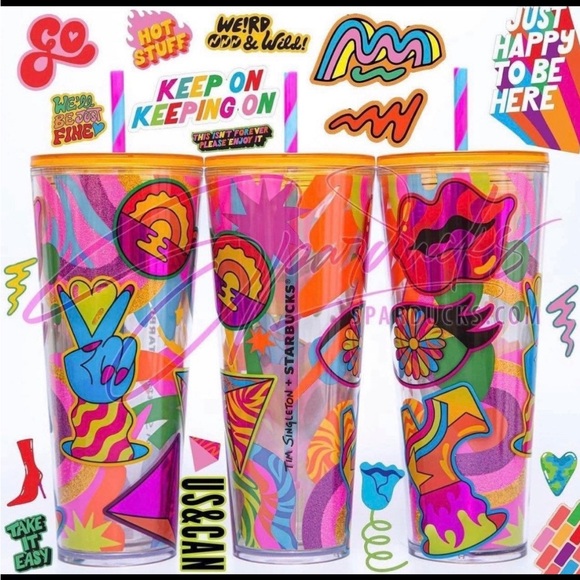 Starbucks Tim Singleton Pride Iridescent Rainbow Tumbler Hot Cold Cup 3pc Set - Picture 13 of 16